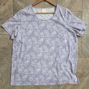 Blair Light Purple Floral Short Sleeve Tee Women‎ XL Gentle Soft Color Feminine